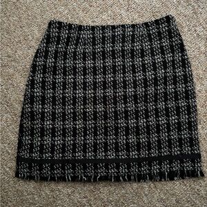 John Paul Richard Black and White Checkered Boucle Pencil Mini Skirt
